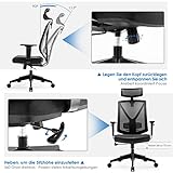 INTEY Bürostuhl Schreibtischstuhl ergonomischer Drehstuhl mit verstellbare Kopfstütze und Armlehnen, Höhenverstellung und Wippfunktion für Soho- oder Büroarbeit, Belastbar bis 150kg - 6