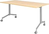 bümö Klapptisch fahrbar 160 x 80 cm - mobiler Konferenztisch klappbar & rollbar | Meetingtisch massiv mit Rollen (Ahorn)