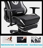 Dowinx Gaming Stuhl Ergonomischer Racing Stil Lehnstuhl mit Massage Lordosenstütze, Büro Sessel für Computer-PU-Leder-E-Sport-Gamer Stühle mit Ausziehbarem Fußraste (schwarz&weiß) … - 3