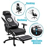 Dowinx Gaming Stuhl Ergonomischer Racing Stil Lehnstuhl mit Massage Lordosenstütze, Büro Sessel für Computer-PU-Leder-E-Sport-Gamer Stühle mit Ausziehbarem Fußraste (schwarz&weiß) … - 4
