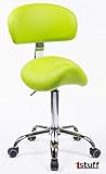 1stuff® Sattelhocker Sattelstuhl MULY BIGBACK - ergonomisches Sitzen bis ca. 74cm - Rollhocker Arzthocker Arbeitshocker Praxishocker Drehhocker (apfelgrün mit Lehne) - 2