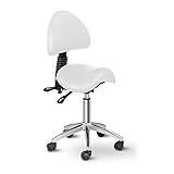 Physa Sattelstuhl mit Rollen ergonomischer Rollstuhl mit Rückenlehne Drehstuhl Arbeitsstuhl Berlin White (weiß, höhenverstellbar, 360°-drehbar)