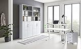 Büromöbel komplett Set mit elektrisch höhenverstellbaren Schreibtisch in Weiß Arbeitszimmer e-Dition in Lichtgrau/Weiß Hochglanz lackiert/Gestell Weiß (Set 11)