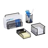 Relaxdays Schreibtisch Organizer Set 4-teilig, Mesh Metall Zubehör mit Briefablage, Stiftehalter und Zettelbox, schwarz