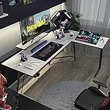 DESINO Eckschreibtisch Gaming 150 x 120 cm, Ergonomic Gamer Schreibtisch l Form, Groß Pc Ecktisch Computertisch Mit Monitorständer, Stabil Metall-Beine Eck Tisch, Weiß - 2