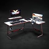 DESINO Eckschreibtisch Gaming 150 x 120 cm, Ergonomic Gamer Schreibtisch l Form, Groß Pc Ecktisch Computertisch Mit Monitorständer, Stabil Metall-Beine Eck Tisch, Weiß - 4
