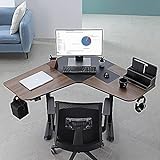 FITUEYES Höhenverstellbarer Eckschreibtisch Elektrisch, L-förmiger Schreibtisch mit Kopfhörerhaken, Sitz-Steh-Schreibtisch für Büro und Zuhause, 120 x 45 cm, Nussbaum und Schwarz - 2