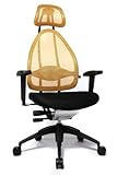 Topstar Open Art 2010 ergonomischer Bürostuhl, Schreibtischstuhl, inkl. höhenverstellbare Armlehnen, Rückenlehne und Kopfstütze, Stoff schwarz / gelb