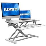 FLEXISPOT Höhenverstellbar Schreibtischaufsatz Büro Sitz Steh Computertisch 88 * 42 cm Stehpult mit Tastaturablage, Geeignet für Zwei Monitore, Weiß