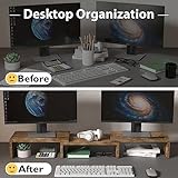BONTEC Dual Monitor Stand Riser, Desktop Monitorständer mit Smartphone-Halter, Verstellbare Länge und Schwenkwinkel Holz Desktop Organizer Monitor Ständer für PC Monitor Laptop Drucker, Vintage-Braun - 2