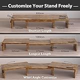 BONTEC Dual Monitor Stand Riser, Desktop Monitorständer mit Smartphone-Halter, Verstellbare Länge und Schwenkwinkel Holz Desktop Organizer Monitor Ständer für PC Monitor Laptop Drucker, Vintage-Braun - 3