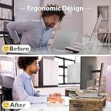 BONTEC Dual Monitor Stand Riser, Desktop Monitorständer mit Smartphone-Halter, Verstellbare Länge und Schwenkwinkel Holz Desktop Organizer Monitor Ständer für PC Monitor Laptop Drucker, Vintage-Braun - 4