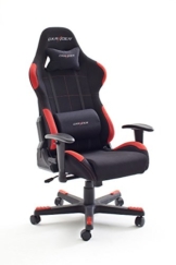 DX Racer1, Bürostuhl, Gaming Stuhl, Schreibtischstuhl, Chefsessel mit Armlehnen, Gaming chair, Gestell Nylon, 78 x 124-134 x 52 cm, Stoffbezug schwarz / rot -