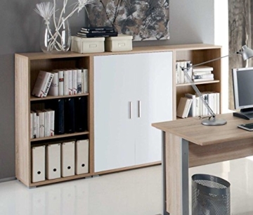Arbeitszimmer mit Winkelschreibtisch komplett Set Office Line mit Highboard in Eiche Sonoma / Weiß glanz - 