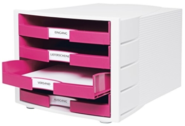 HAN Schreibtisch-Schubladenbox IMPULS / Stapelbare Sortierablage mit 4 großen Schubladen für DIN A4/C4 inkl. Beschriftungsschilder / 29,4 x 36,8 x 23,5 cm (BxTxH) / Pink/Weiß - 