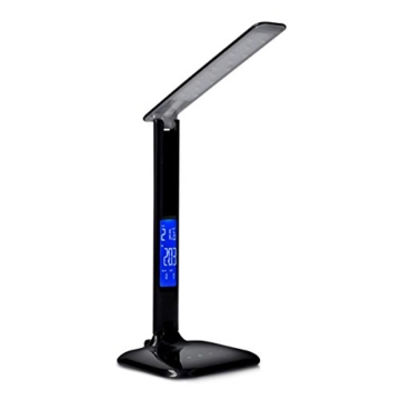 kwmobile LED Schreibtischlampe dimmbare Lampe - Tischlampe mit USB Ladefunktion - Schreibtisch Licht Tischleuchte Büro - Schwarz mit LCD Display -