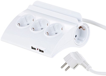 revolt Steckdose mit USB: Schaltbare 5-fach-Steckdosenleiste, 2 USB-Ladeports, Smartphone-Ablage (Tischsteckdose mit USB-Ladervorrichtung) - 