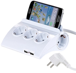 revolt Steckdose mit USB: Schaltbare 5-fach-Steckdosenleiste, 2 USB-Ladeports, Smartphone-Ablage (Tischsteckdose mit USB-Ladervorrichtung) -