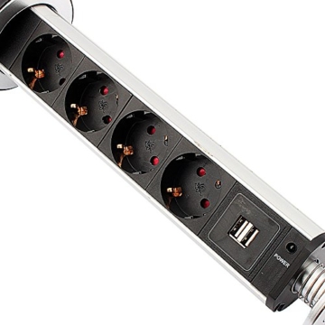 Yosoo Versenkbar Tischsteckdose 4 Fach Steckdose Steckdosenleiste mit USB Ladegerät, Anschlusskabel: ca. 155cm - 