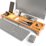 PIETVOSS Schreibtisch Tastatur Organizer aus Bambus Holz, Aufsatz Regal für optimale Organisation. iPhone Halter, Fächer Ablage für Stifte, Büro Zubehör, Gadgets, Maus gegen Unordnung - 1