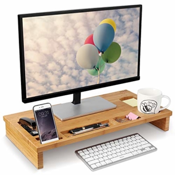 HOMFA Bambus Bildschirmständer mit stauraum Monitorständer Bildschirmerhöhung Schreibtischaufsatz organizer als Schreibtisch Organizer 60x30x8.5cm - 1