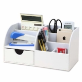 KINGFOM Büro Schreibtisch Organizer Ordnungssystem Tisch Organizer PU Leder Stiftehalter Stiftebox Stifteköcher Multifunktionale Bürobedarf (Weiß-1715) - 1