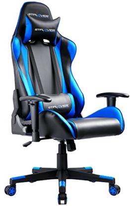 GTPLAYER Gaming Stuhl Bürostuhl Gamer Ergonomischer Stuhl Einstellbare Armlehne Einteiliger Stahlrahmen Einstellbarer Neigungswinkel Blau - 1
