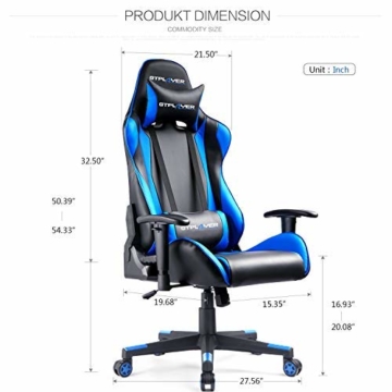 GTPLAYER Gaming Stuhl Bürostuhl Gamer Ergonomischer Stuhl Einstellbare Armlehne Einteiliger Stahlrahmen Einstellbarer Neigungswinkel Blau - 4