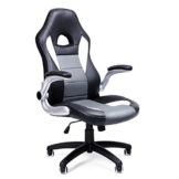 SONGMICS Gamingstuhl, Racing Chair, Schreibtischstuhl mit hoher Rückenlehne, Bürostuhl, höhenverstellbar, hochklappbare Armlehnen, Wippfunktion, für Gamer, schwarz-grau-weiß OBG28G - 1