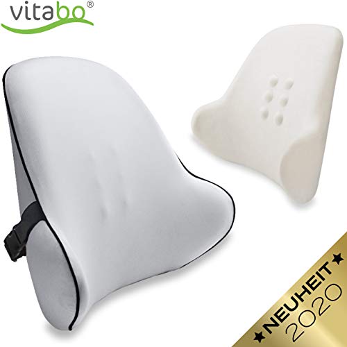 Vitabo Orthopädisches Rückenkissen - ergonomisches Lendenkissen I  Lordosenstütze Rückenstütze für Büro Auto – Linderung von Rückenschmerzen  (Grau)