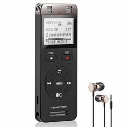 Digitales Diktiergerät, YEMENREN 8GB Digitaler Voice Recorder, Audio Aufnahmegerät mit Spracherkennung für Interviews Meetings, USB, Wiederaufladbar(Schwarz) - 1
