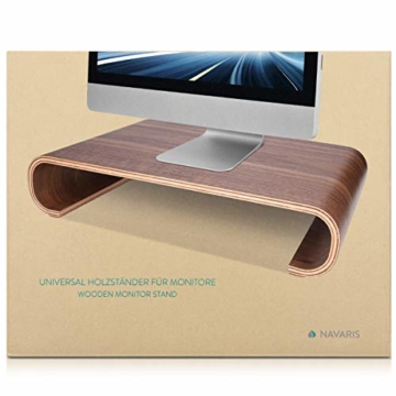 Navaris Bildschirm Holzständer TV Ständer - Computer Tisch Schreibtisch Monitorständer Bank - Schreibtischaufsatz aus Bambus in Hellbraun - 5
