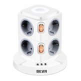 BEVA 8 Fach Mehrfachsteckdose mit 3 USB Steckdosenleiste mit Dimmbarem Nachtlicht Steckdosenturm (2500W/10A) Multi Steckdosen Steckerleiste, Überspannungsschutz (mit 2 Schalter und 2m Kabel) - 1