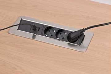 Brennenstuhl Indesk Power USB-Charger Tischsteckdosenleiste / Versenkbare Steckdose 3-fach (2 USB Ladebuchsen, 2m Kabel) silber/schwarz - 3