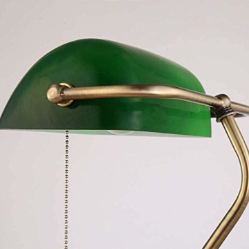 MZStech Schreibtischlampe/Bankers Lampe/Bürolampe Weißer Glasschirm, Zugschalter und LED Glühlampe 4w (Grün, Messingbasis) - 7