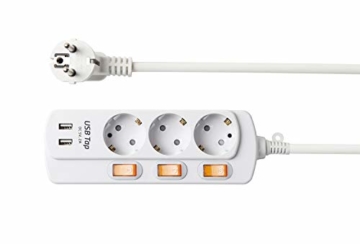 NEUVIELE 3 Fach Steckdosenleiste mehrfachsteckdose mit USB anschluss Schalter Steckdose verteiler Steckerleiste überspannungsschutz 3300W 250V/16A - 1