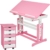 TecTake 800062 Kinderschreibtisch mit Rollcontainer Schreibtisch neig- & höhenverstellbar -Diverse Farben- (Pink | Nr. 401240) - 1